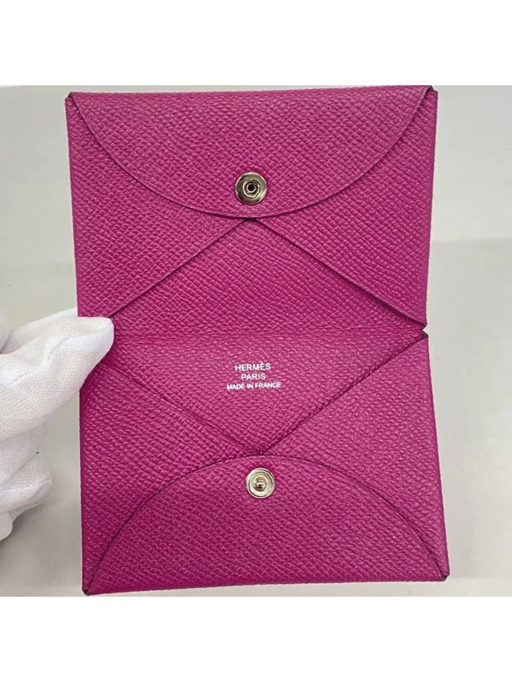 Hermes Card Case Calvi Veau Epsom Rose Purple Silver